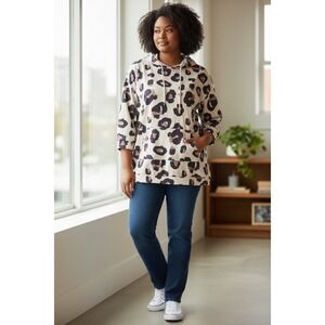 Womens Leopard Print Tunic Hoodie Long Sleeve Pocket Casual Top Size 1XL